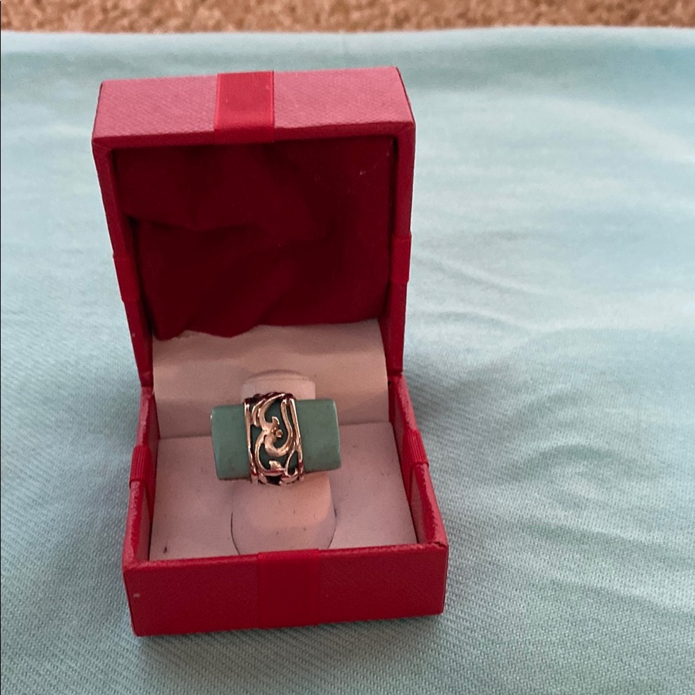 Large bohemian Cabochon Teal Turquoise ring. 925